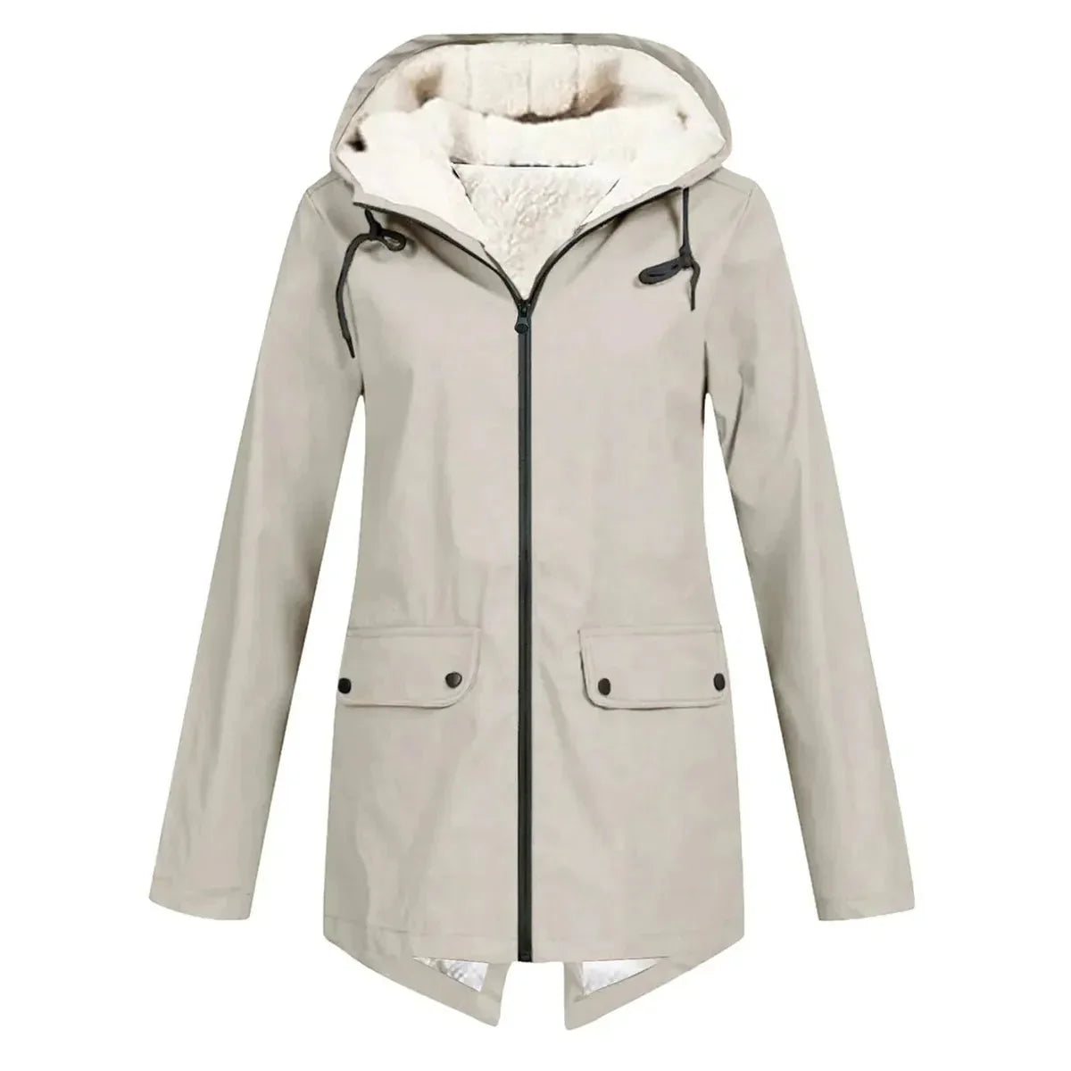 Damen Wasserabweisender Trenchcoat mit Kapuze und Fleece-Innenfutter