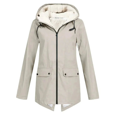 Damen Wasserabweisender Trenchcoat mit Kapuze und Fleece-Innenfutter