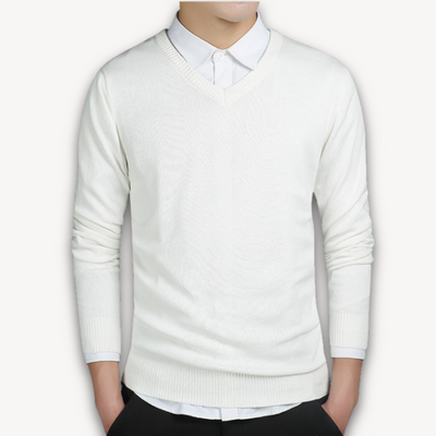 Herren Slim Fit V-Ausschnitt Pullover aus Baumwollmix