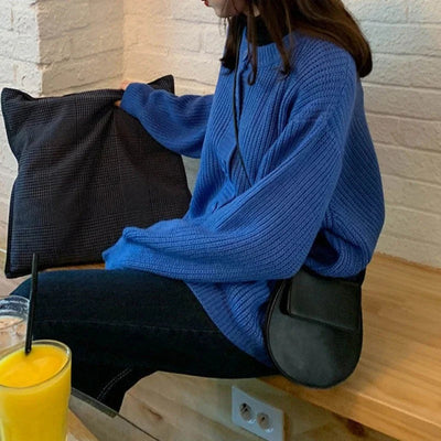 Damen Oversized Strickweste – Blaue Weste mit Ballonärmeln