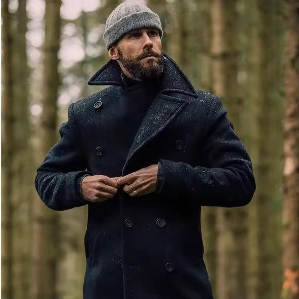 Herren Doppelreihiger Peacoat aus Wollmischung – Klassisch & Stilvoll