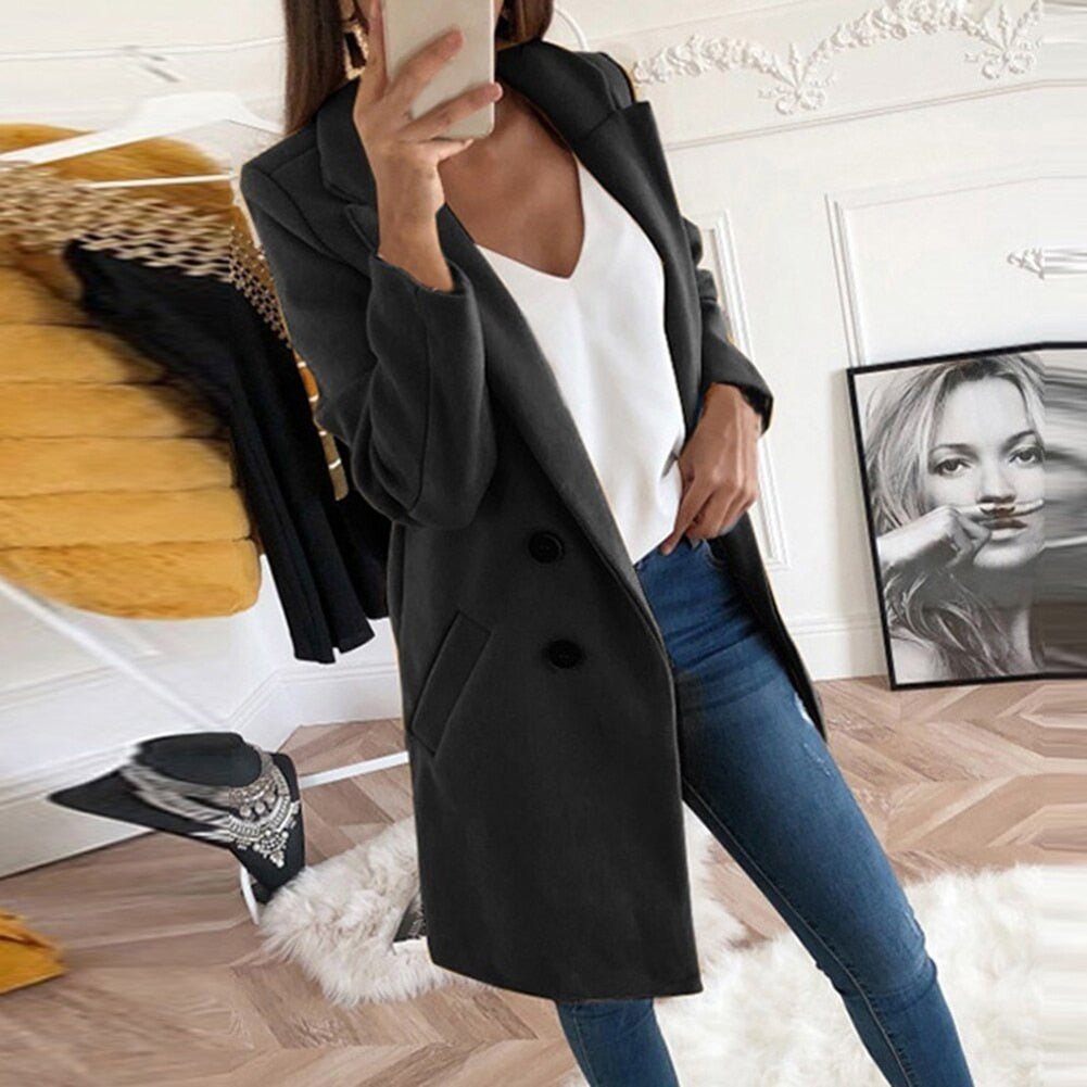 Damen Eleganter Lange Blazer Mantel – Stilvoll & Behaglich für Jeden Anlass
