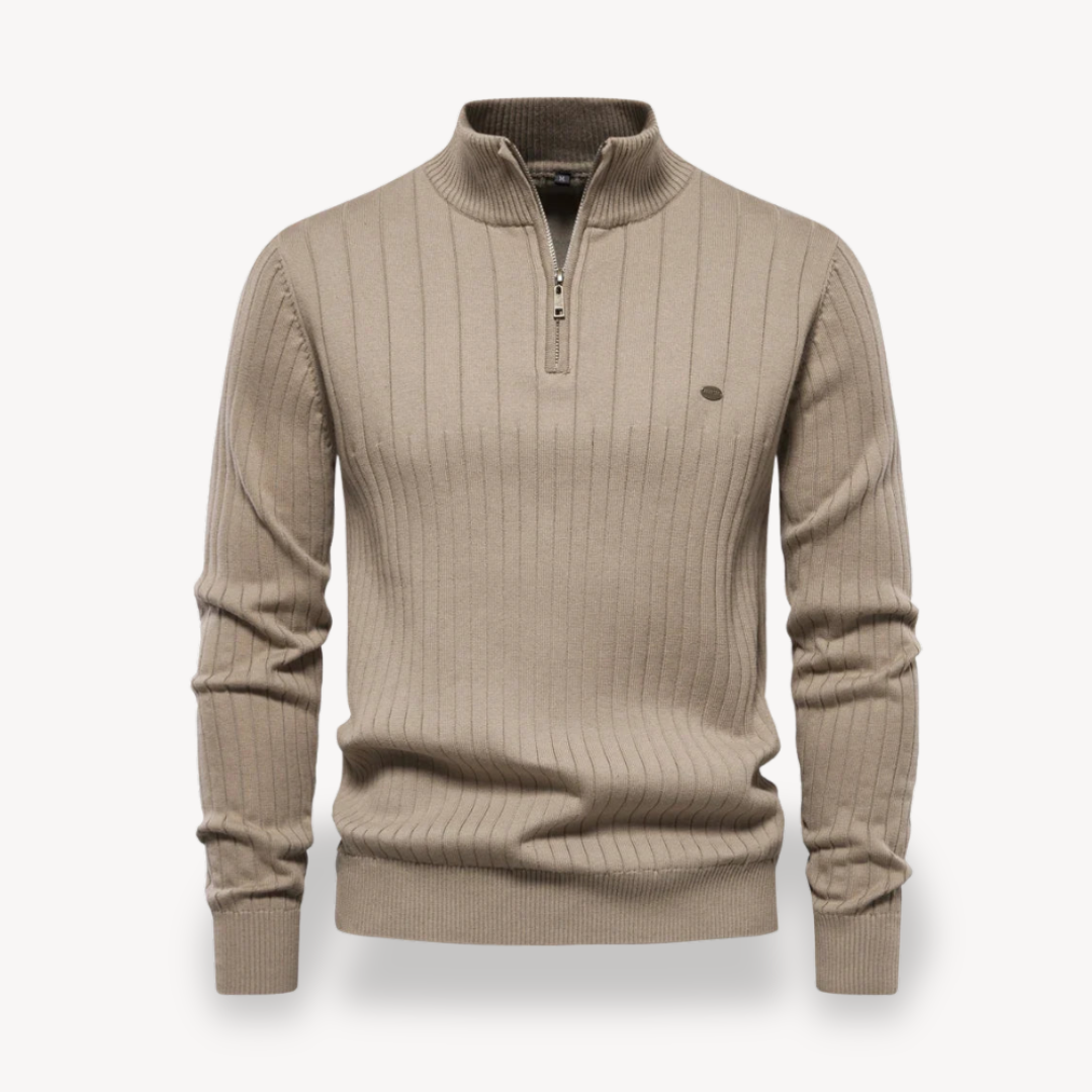 Herre Rippenstruktur Baumwoll-Half-Zip Pullover