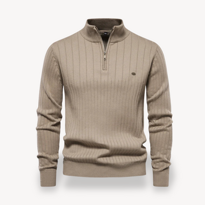 Herre Rippenstruktur Baumwoll-Half-Zip Pullover