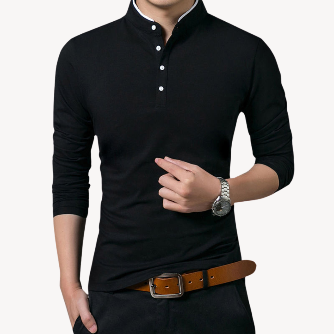 Herren Slim Fit Baumwollhemd mit Stehkragen