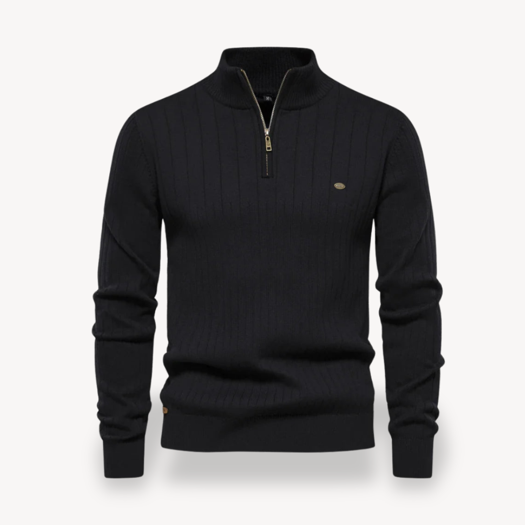 Herre Rippenstruktur Baumwoll-Half-Zip Pullover
