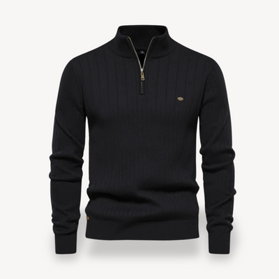 Herre Rippenstruktur Baumwoll-Half-Zip Pullover