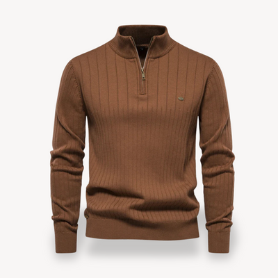 Herre Rippenstruktur Baumwoll-Half-Zip Pullover