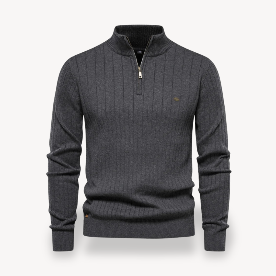 Herre Rippenstruktur Baumwoll-Half-Zip Pullover