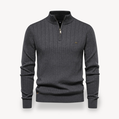 Herre Rippenstruktur Baumwoll-Half-Zip Pullover