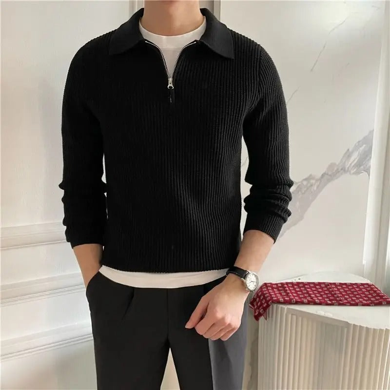 V-Kragen Halbzip Pullover – Elegante Herrenbekleidung