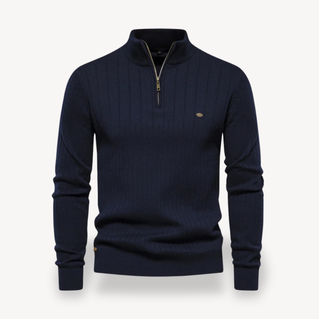 Herre Rippenstruktur Baumwoll-Half-Zip Pullover