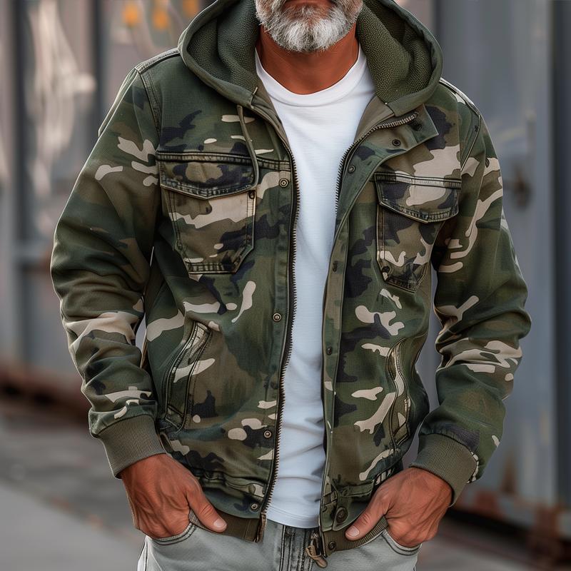Camouflage Emiliano Cargo Jacket with Hood