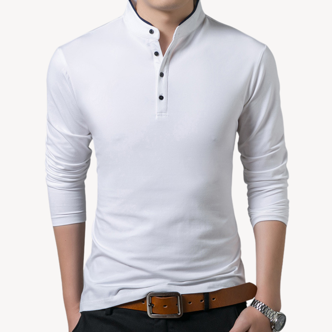 Herren Slim Fit Baumwollhemd mit Stehkragen