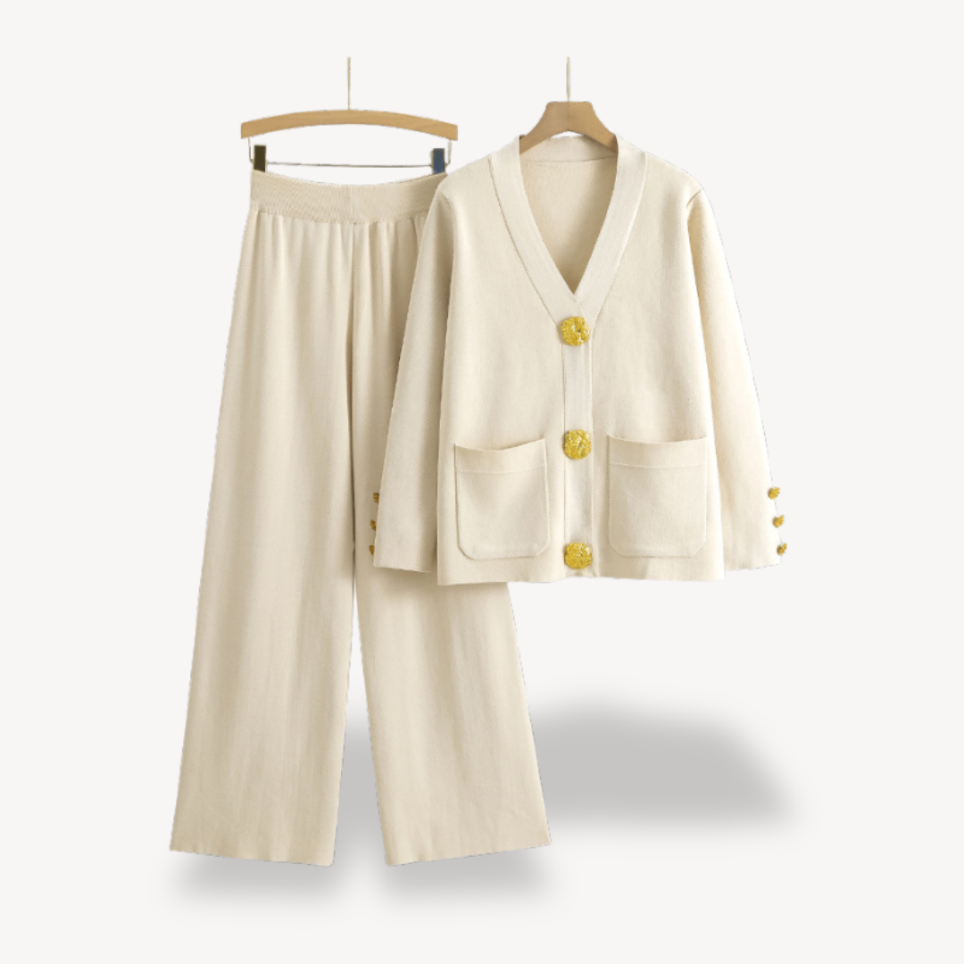 Zweiteiliges Damen Strickset – Cardigan und Weite Hose
