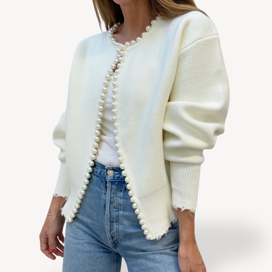Elegante und zeitlose Damen Strickjacke mit Perlenakzenten